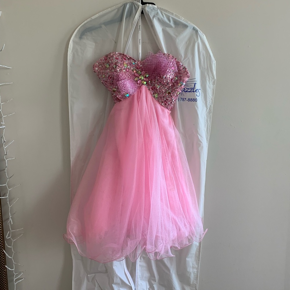 Hannah bedazzled pink mini prom dress